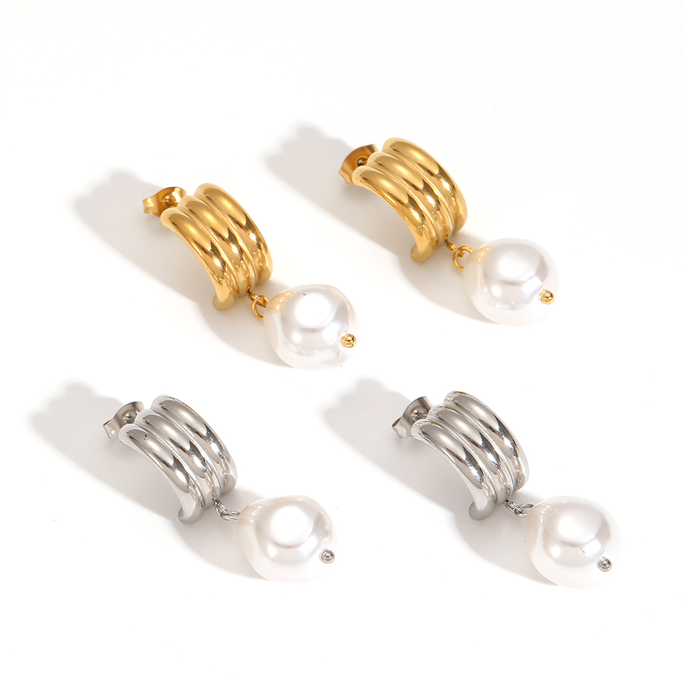 1 paio di orecchini pendenti in perle artificiali placcate oro, semplici e geometrici, stile retrò Immagine4