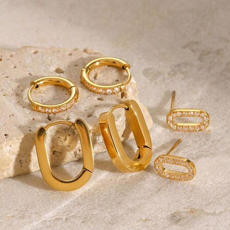 1 pair simple series classic geometric stainless steel gold plated rhinestone women earrings set