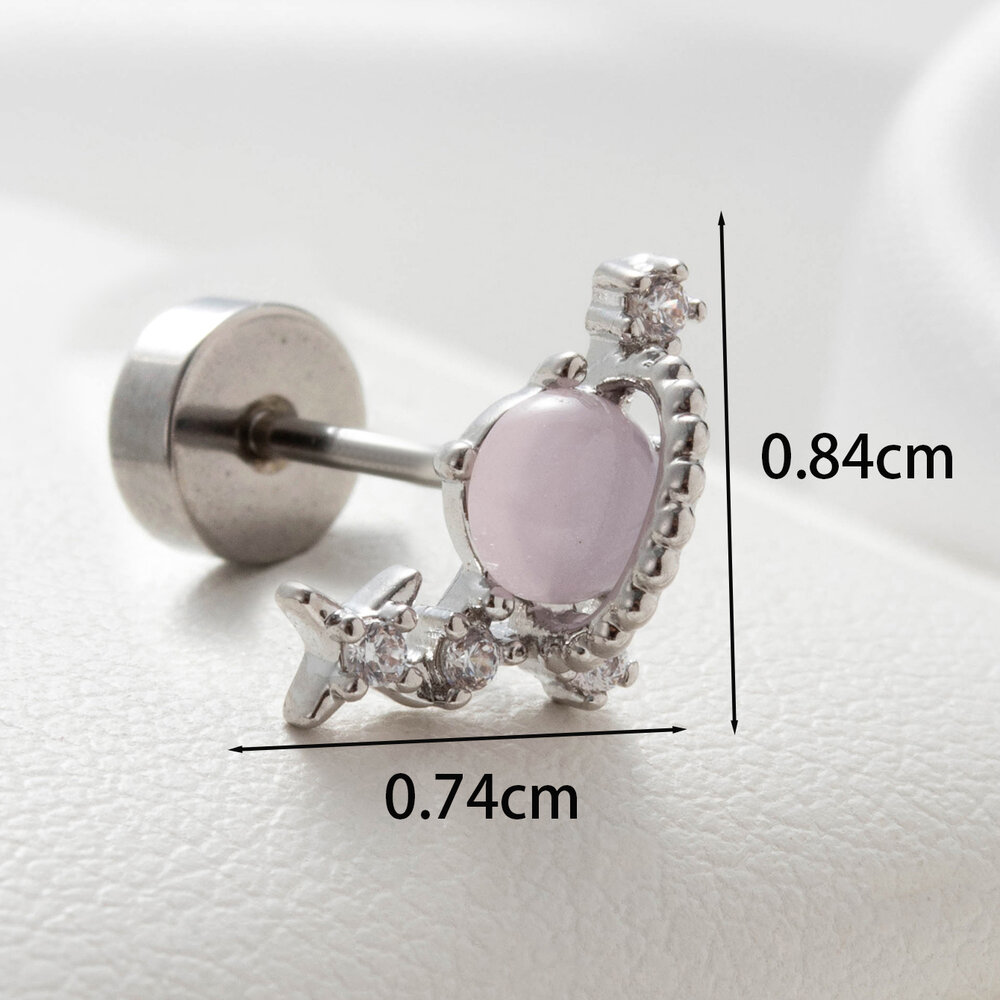 1 pezzo semplice serie classico cuore titanio acciaio senza placcatura materiale zircone orecchini da donna piercing Immagine4