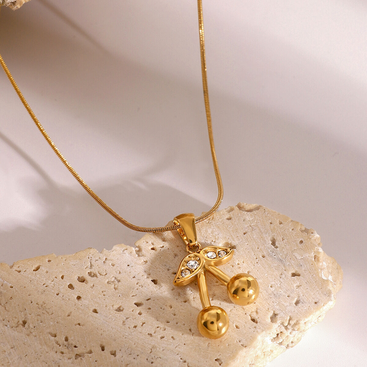 1 piece simple series cute plant stainless steel  gold plated zircon women pendant necklaces 2