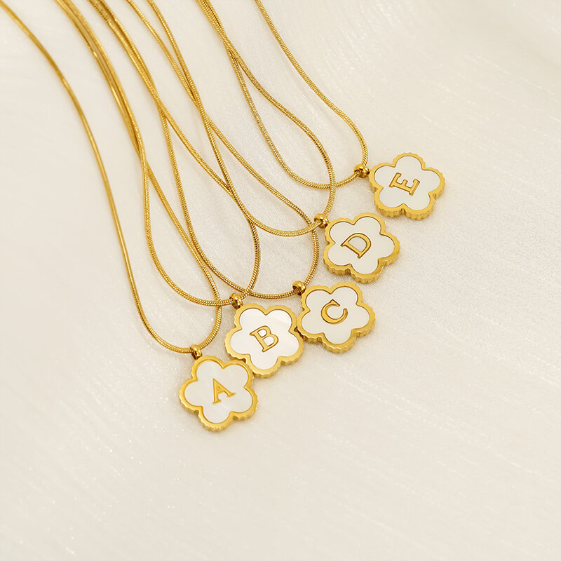 1 piece simple hign-end style five-leaf clover shape stainless steel  gold plated inlay shell women's pendant necklace Picture8