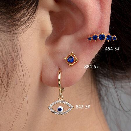 Pendientes de perforación para mujer, de acero titanio, sin revestimiento, con circonitas, geométricos y sencillos, de 1 pieza