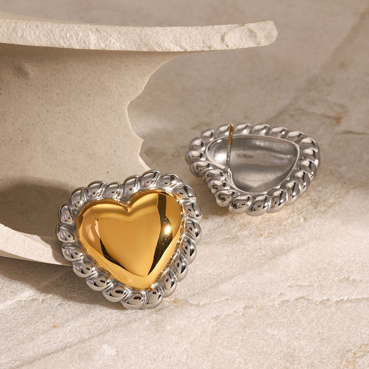 1 pair simple series elegant heart stainless steel  gold plated women stud earrings