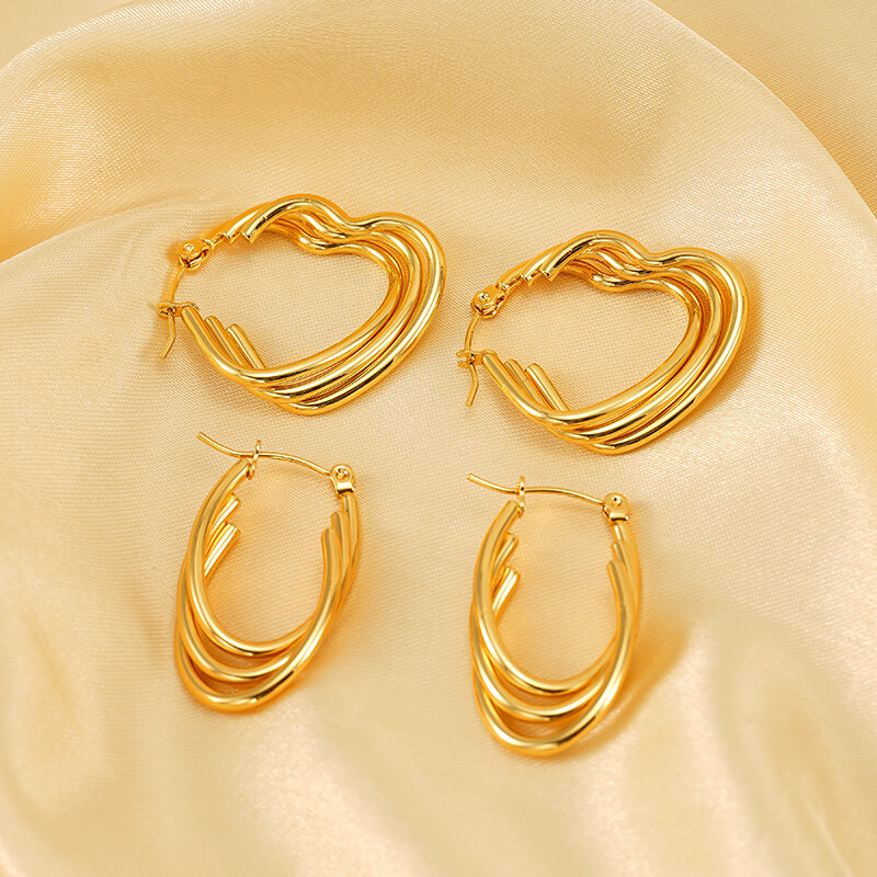 1 paio di orecchini a cerchio semplici in acciaio al titanio geometrico giornaliero placcati in oro 