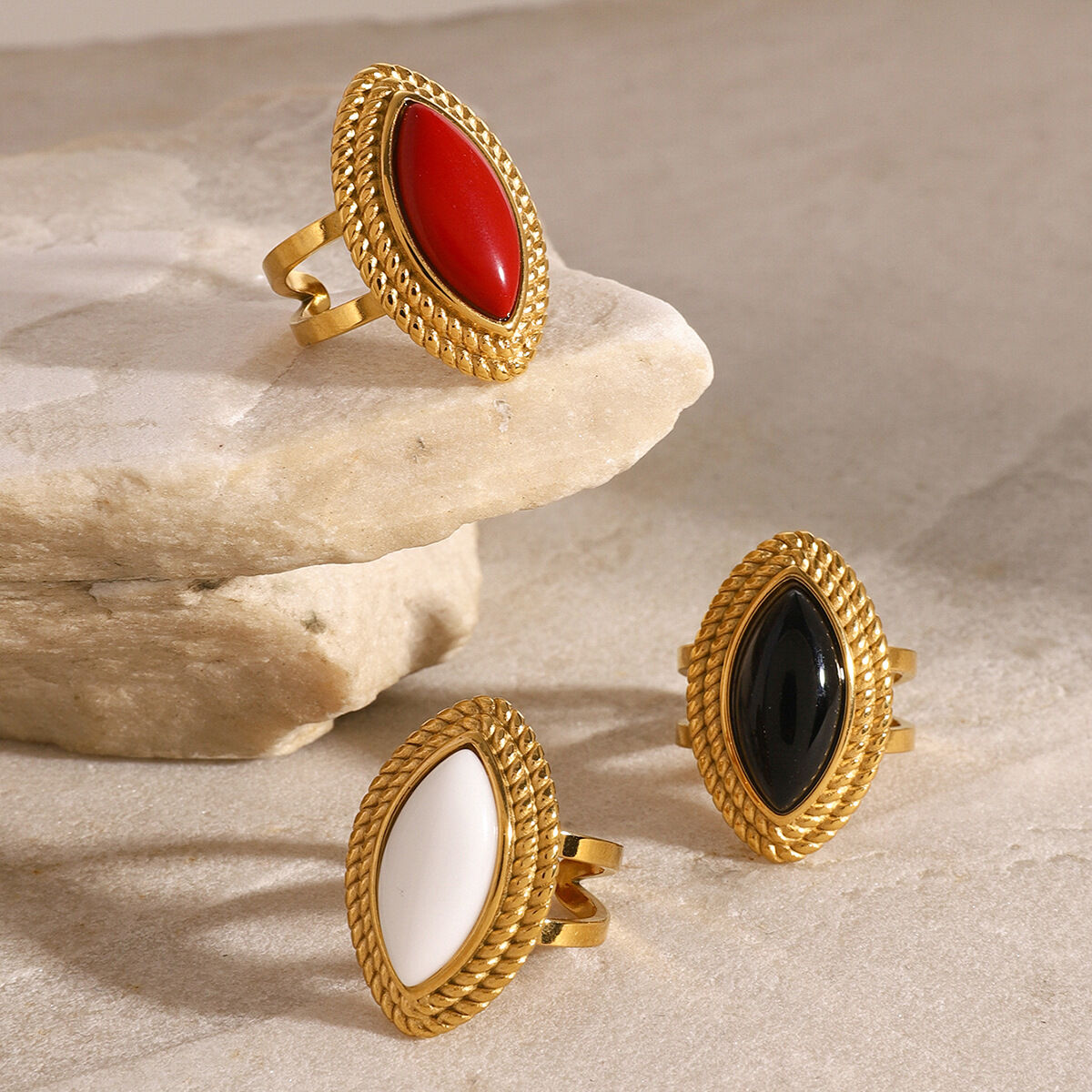 1 paar simple series retro eye roestvrij staal  verguld dames verstelbare ringen