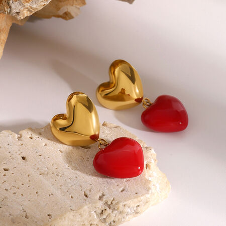 1 pair simple series sweet heart stainless steel gold plated women drop earrings
