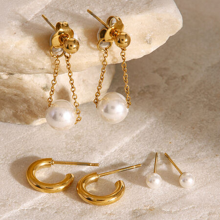 1 pair simple series retro geometric stainless steel gold plated artificial pearl women earrings set