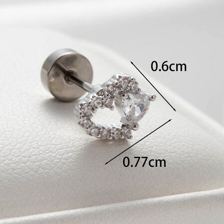 1 StĂĽck Simple Series Herz-Ohrringe aus Titanstahl (unbeschichtet) mit Zirkonia fĂĽr Damen (Piercing) 2