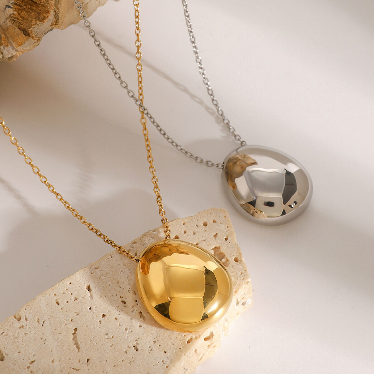 1 piece simple series simple solid color stainless steel  gold plated women pendant necklaces