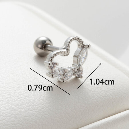 Pendientes de perforación para mujer, de acero titanio, sin chapado, con forma de corazón, de serie simple, con circonitas 2