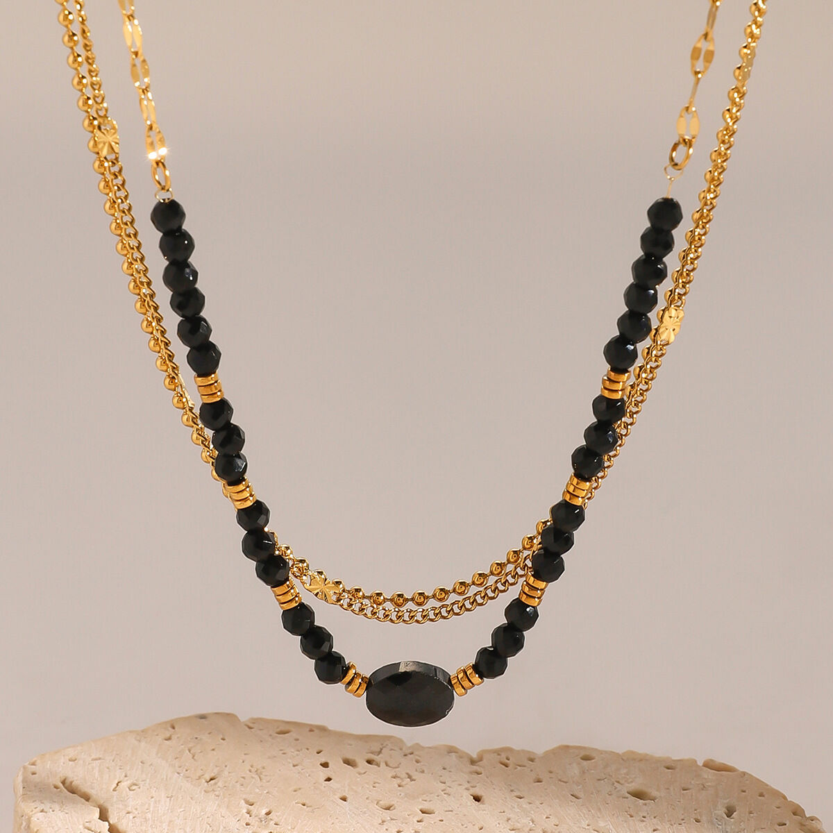 1 piece simple series elegant beads stainless steel  gold plated natural stone women layered necklaces