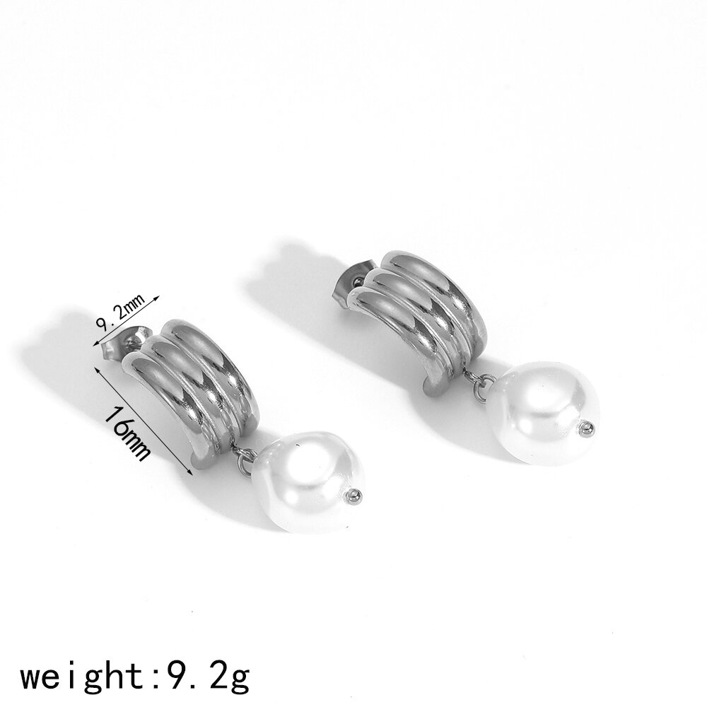 1 paio di orecchini pendenti in perle artificiali placcate oro, semplici e geometrici, stile retrò Immagine6