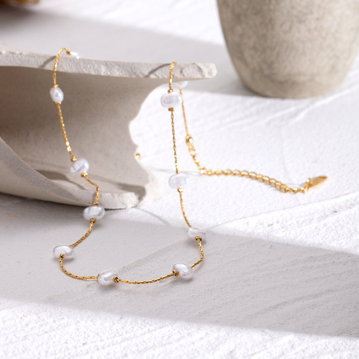 1 piece simple series sweet geometric stainless steel  gold plated artificial pearl women chain necklaces 2