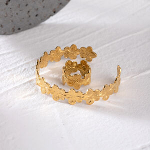 1 piece simple series retro flower stainless steel gold plated women bangles h5 Picture4