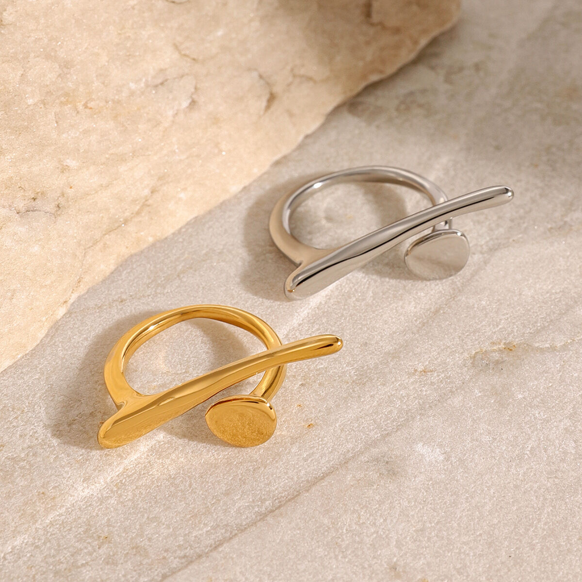 1 Piece Stainless Steel Waterproof Gold Color Statement Ring