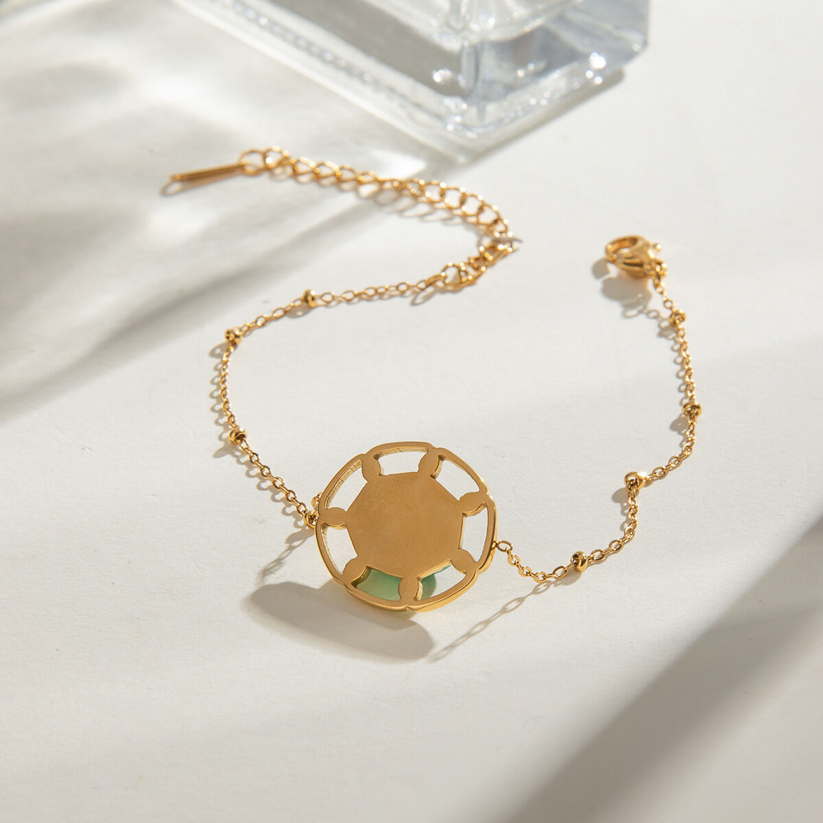 1 pezzo serie etnica retrò geometrico acciaio inossidabile placcato oro  pietra naturale braccialetti con ciondolo da donna Immagine6