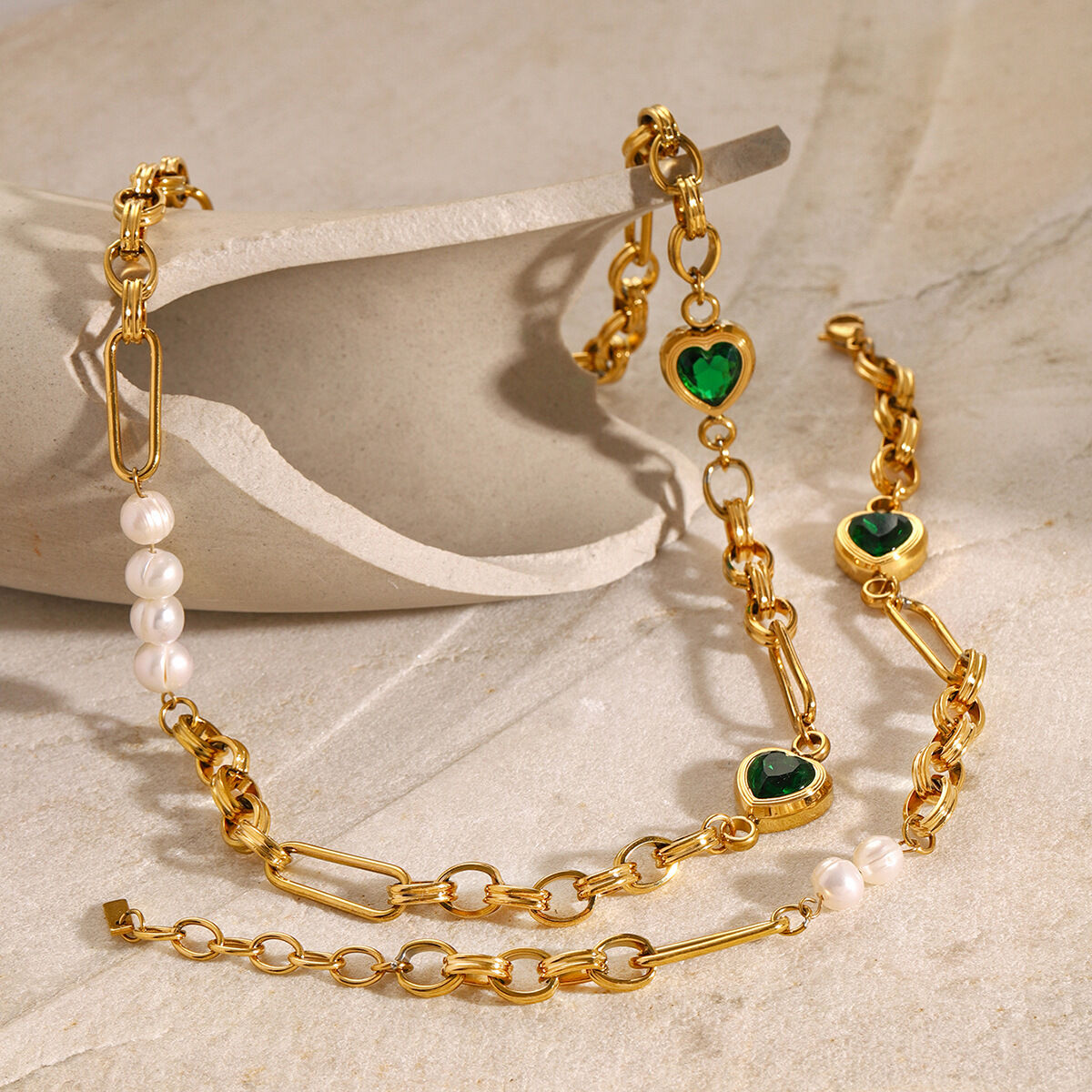 1 piece simple series sweet heart stainless steel  gold plated artificial pearl women chain necklaces 2