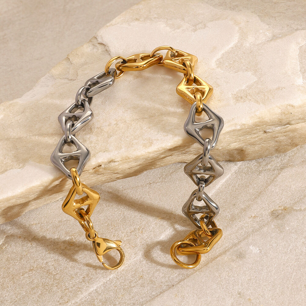 1 pezzo semplice serie casual geometrica in acciaio inossidabile placcato oro 18K donne catena bracciali h5Immagine5