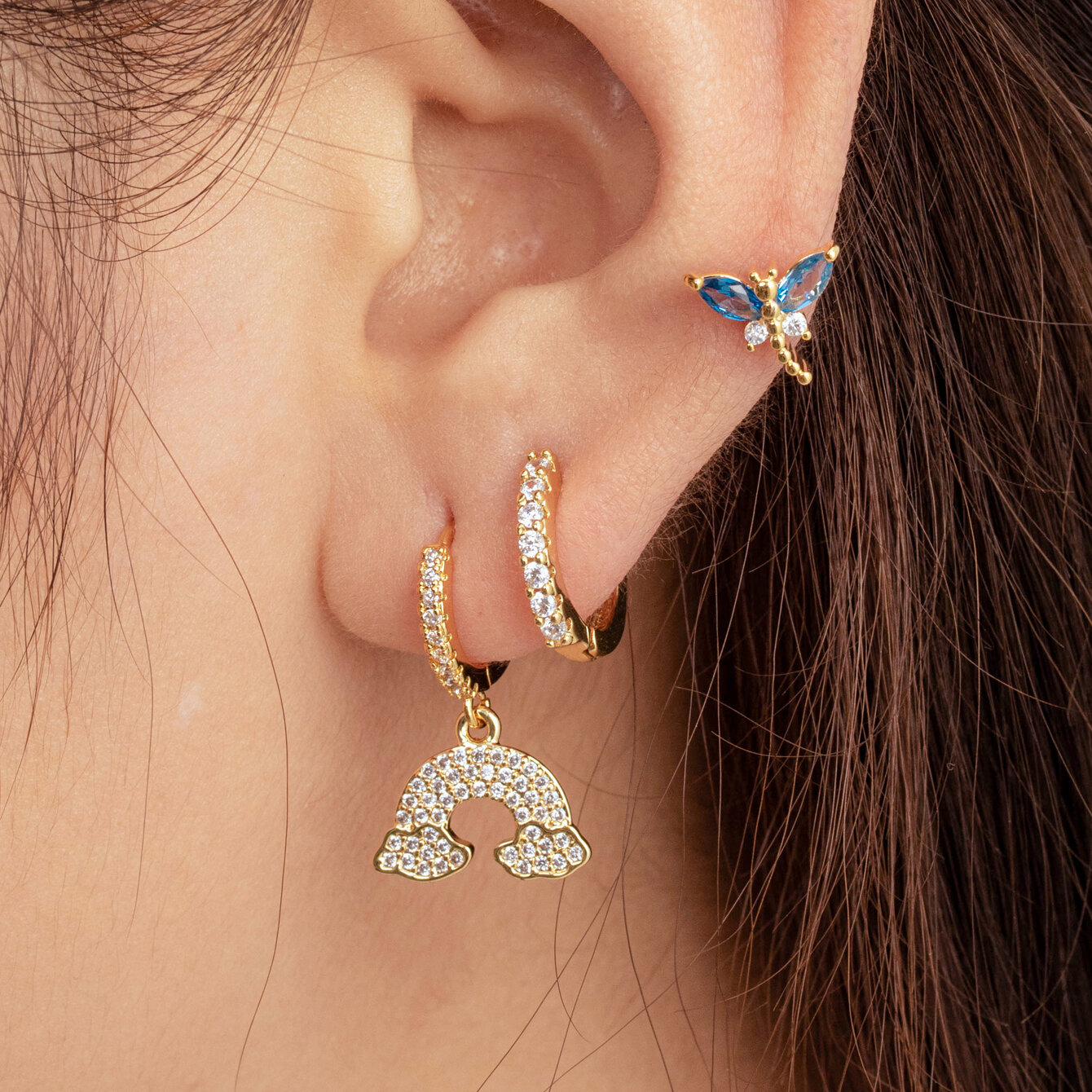 1 pieza de pendientes de perforación para mujer, serie simple, clásicos, de cobre, sin chapado, con circonitas.