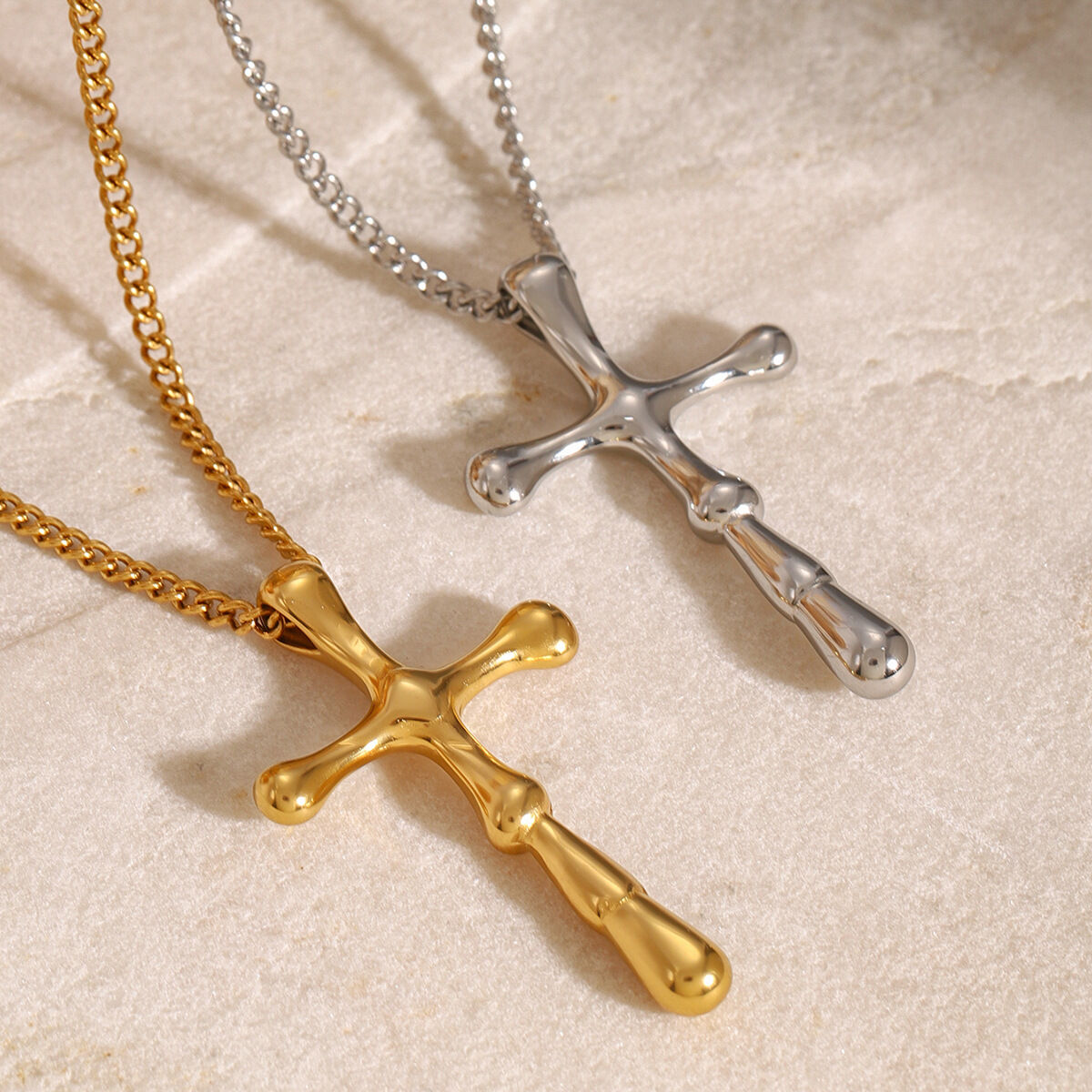 1 stück simple series  kreuz edelstahl 18 karat vergoldet damen anhänger halsketten