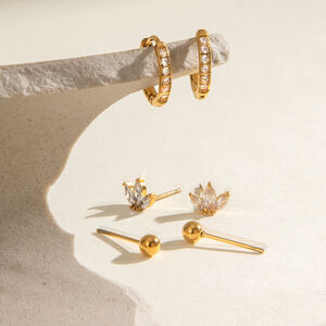 1 pair simple series sweet geometric stainless steel gold plated zircon women earrings set h5 Picture4