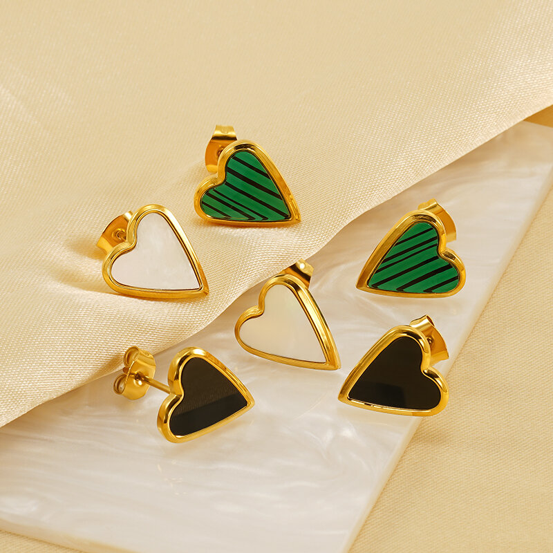 1 pair simple series classic heart stainless steel  gold plated women stud earrings