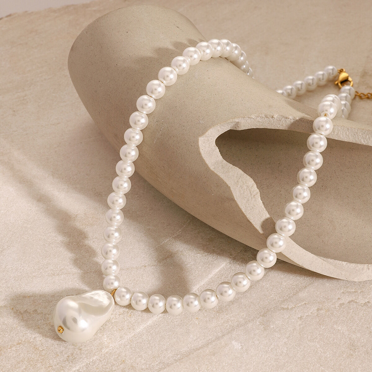 1 piece simple series retro beads stainless steel  gold plated artificial pearl women pendant necklaces