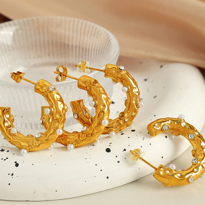 1 pair luxurious series retro geometric stainless steel gold plated rhinestone women Stud Earrings Picture7