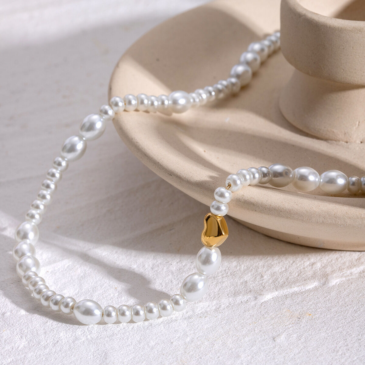 1 piece classic series retro beads stainless steel  gold plated artificial pearl women beaded necklaces