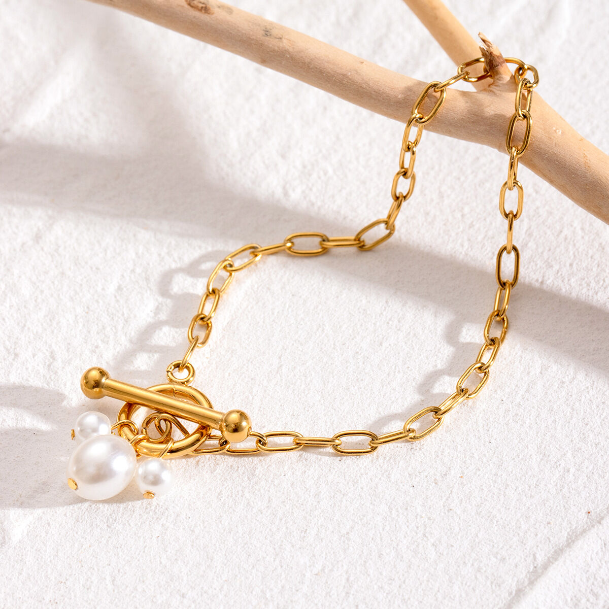 1 piece simple series sweet geometric stainless steel  gold plated artificial pearl women charm bracelets
