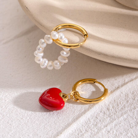1 pair romantic series sweet heart stainless steel gold plated artificial pearl women drop earrings