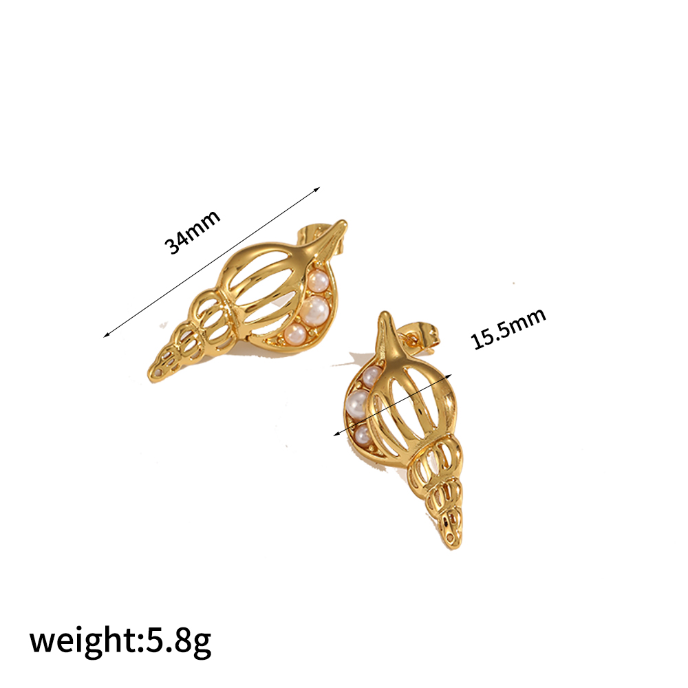 1 pair simple series light luxury style turtle stainless steel  gold plated artificial pearl women stud earrings h5 Picture7