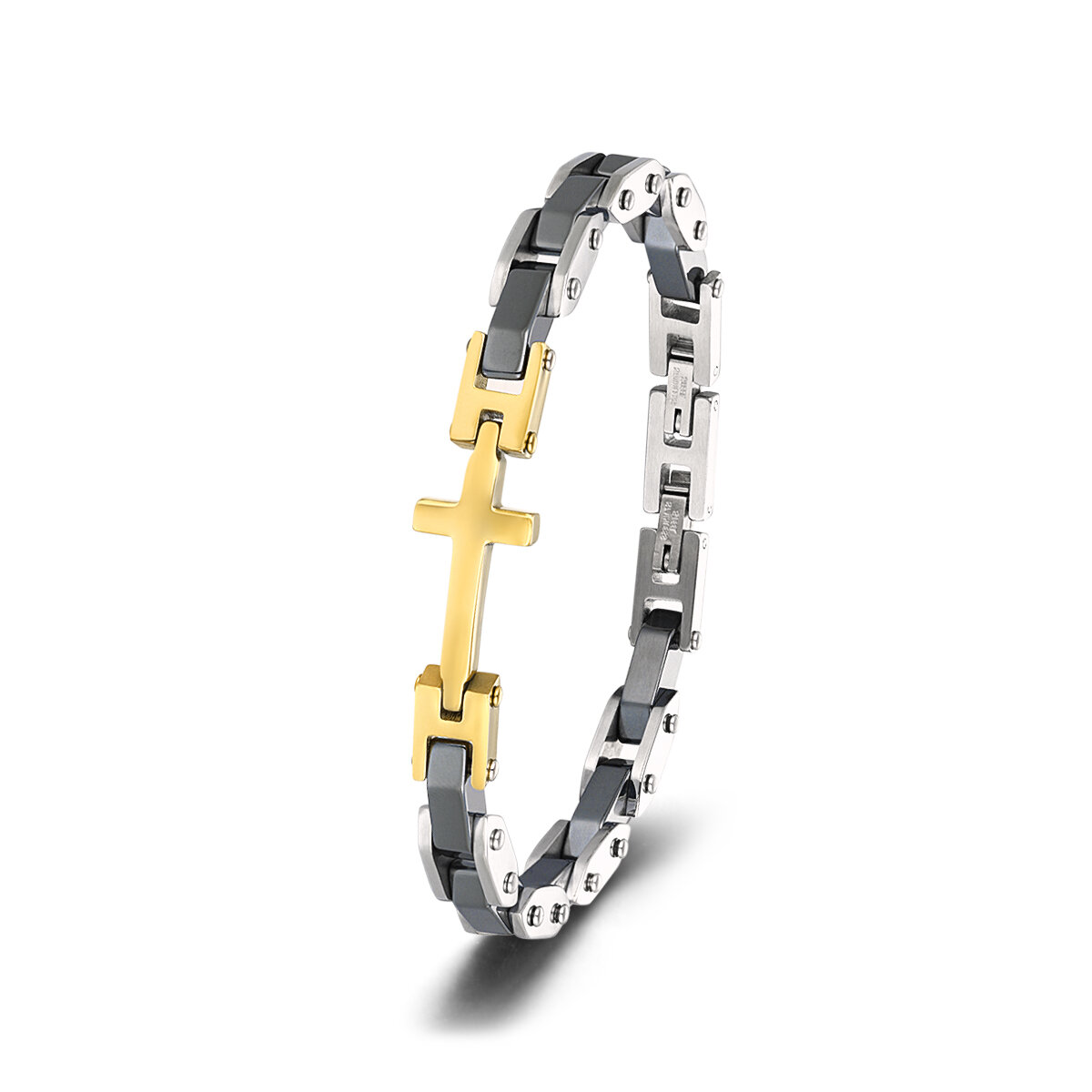 1 Paio Di Bracciali Da Uomo In Acciaio Inossidabile Con Croce Semplice Della Serie Simple h5 Immagine2