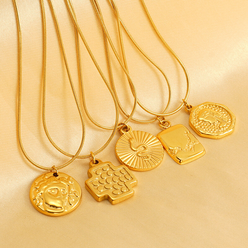 1 piece simple series classic cross stainless steel  gold plated women pendant necklaces