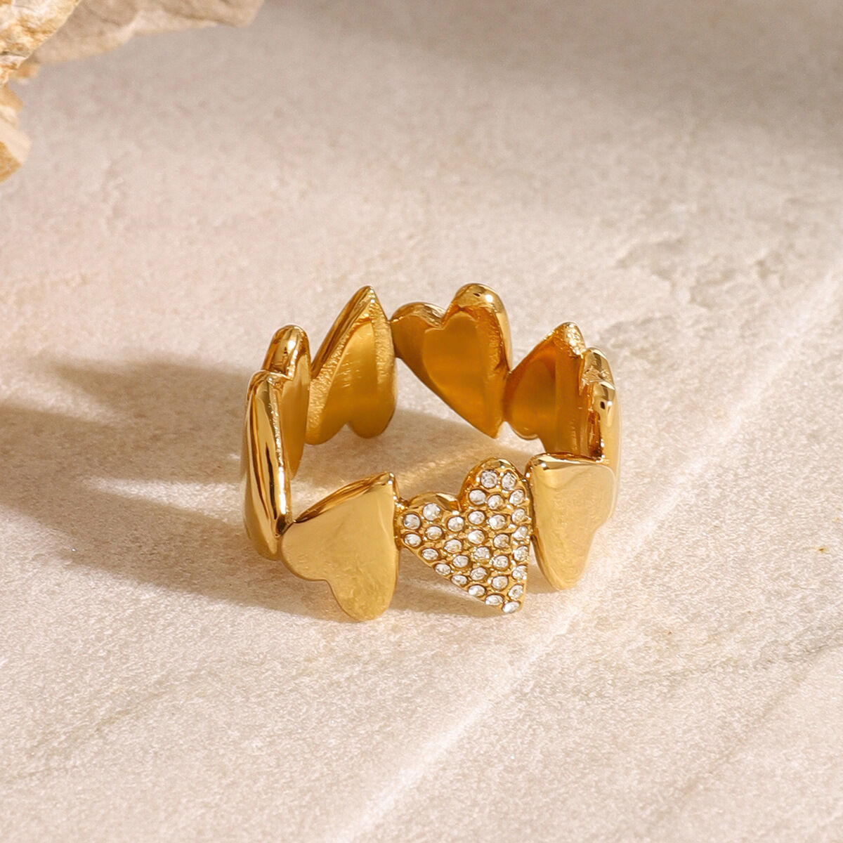 1 Piece Casual Heart Stainless Steel Waterproof Gold Color Zircon Women's Single Rings h5 Picture3
