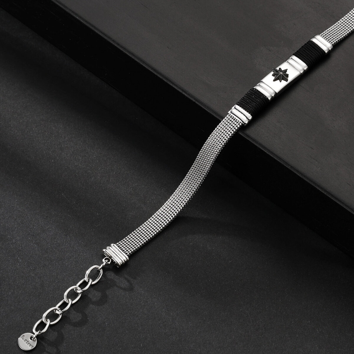 1 paio di bracciali da uomo in acciaio inossidabile con motivo geometrico casual, serie semplice Immagine4