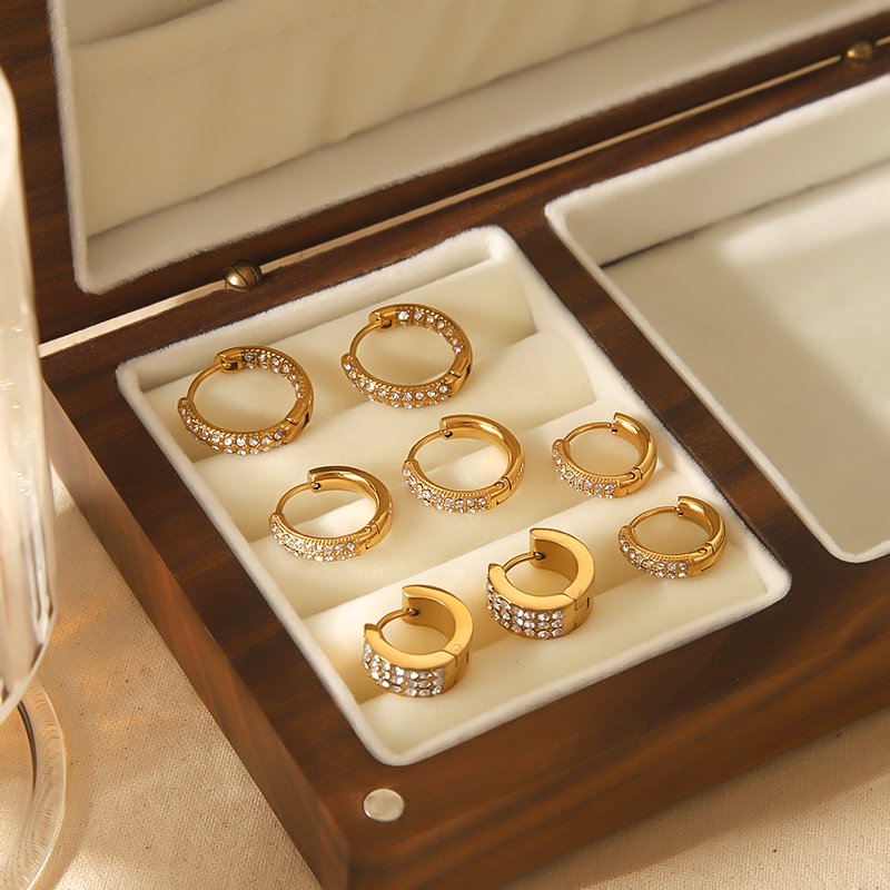 1 pair simple series casual geometric stainless steel  gold plated zircon women hoop earrings Picture3