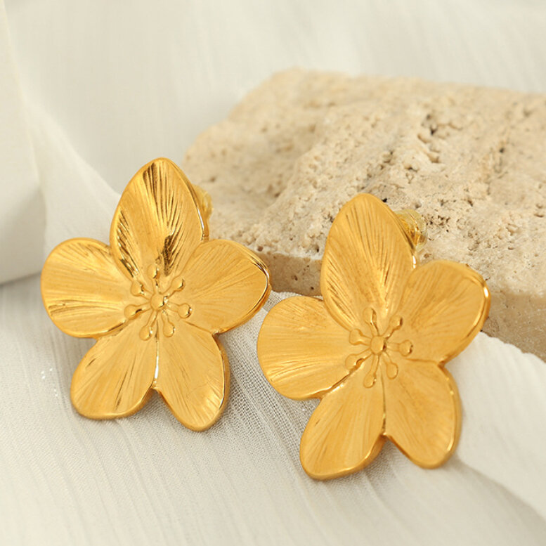 1 paire de boucles d'oreilles à tige rétro en acier inoxydable plaqué or  pour femme, série simple Image5