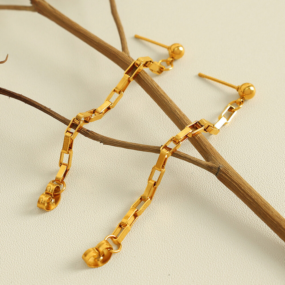 1 pair simple series simple tassel stainless steel  gold plated women drop earrings h5 Picture5