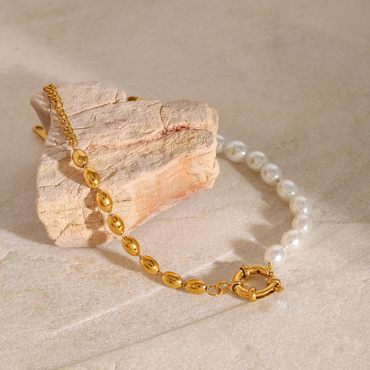 1 stück classic series  oval edelstahl 18 karat vergoldet kunstperle damen perlenarmbänder Bild4