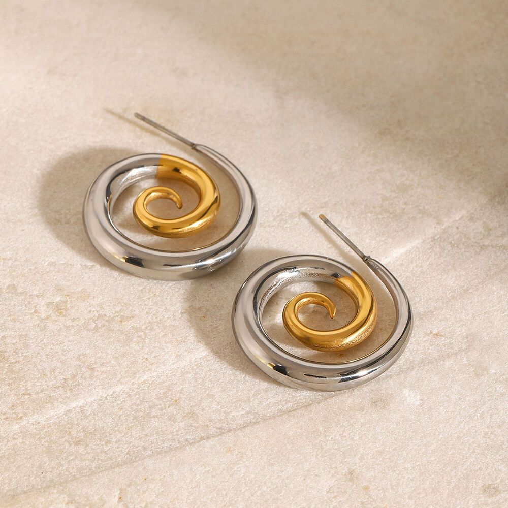1 pair simple series thread stainless steel gold plated women stud earrings Picture4