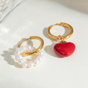 1 pair romantic series sweet heart stainless steel gold plated artificial pearl women drop earrings h5 Picture5