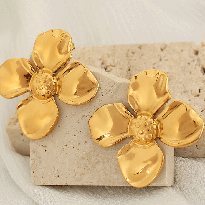 1 paire de boucles d'oreilles à tige rétro en acier inoxydable plaqué or  pour femme, série simple h5 Image8