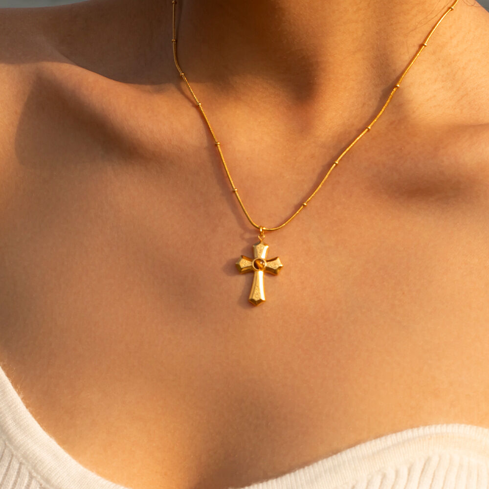 1 stück simple series  style kreuz edelstahl 18 karat vergoldet naturstein damen anhänger halsketten Bild6