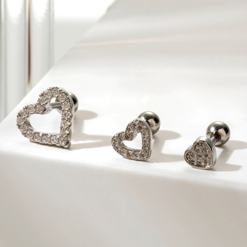 1 Piece Simple Series Classic Heart Titanium Steel No Plating Material Zircon Women Piercing Earrings Picture3