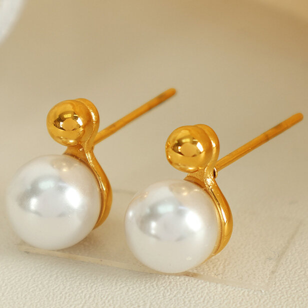 1 pair simple series simple geometric stainless steel gold plated artificial pearl women Necklaces Sets Picture5