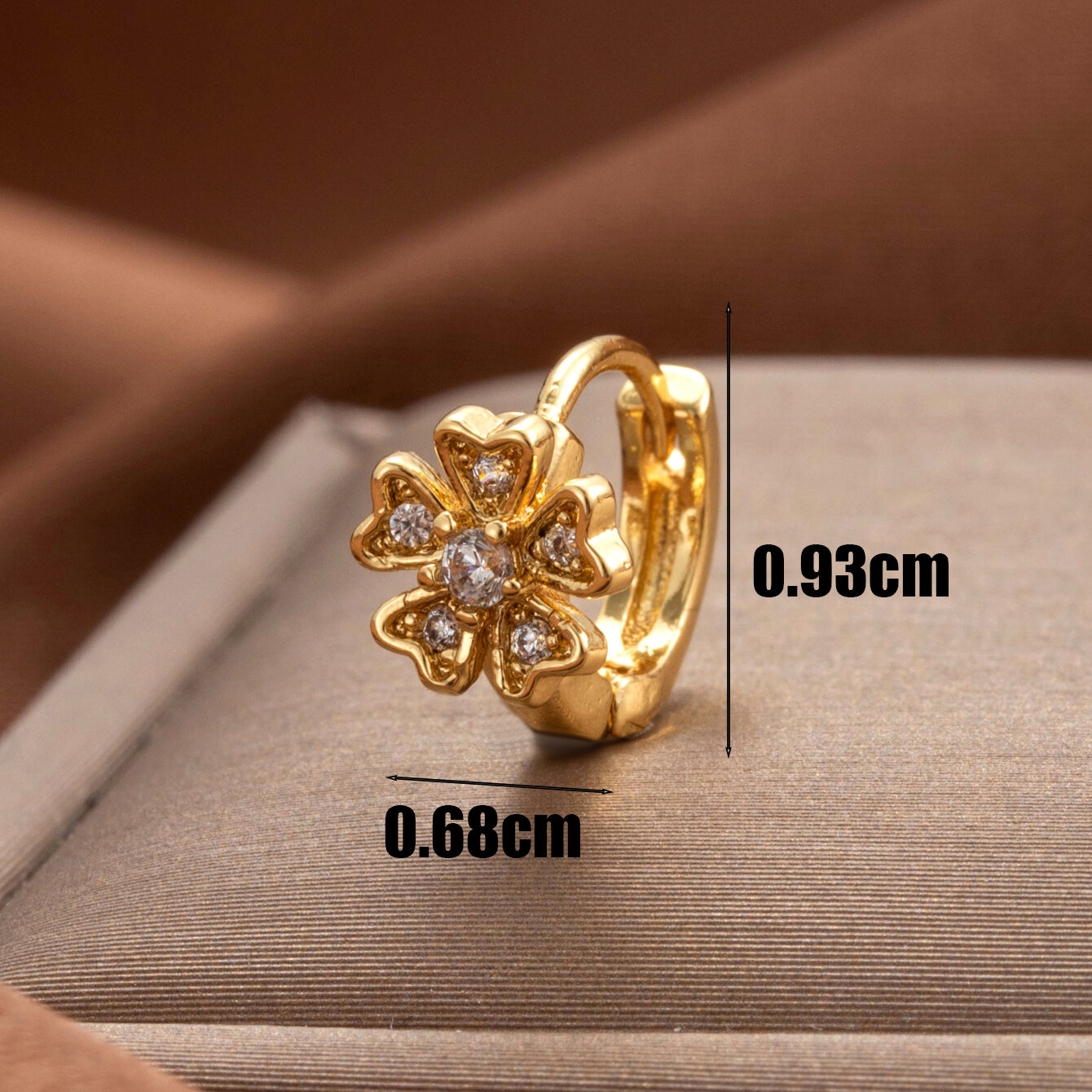 Pendientes de perforación para mujer, serie simple, con diseño clásico de flores, de cobre, sin chapado, con circonitas. h5 Imagen3
