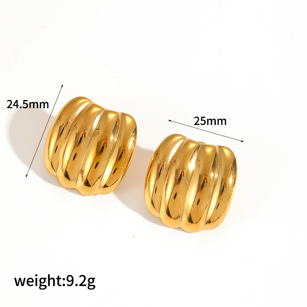 1 paire de boucles d'oreilles à tige géométriques simples en acier inoxydable plaqué or  pour femme Image6