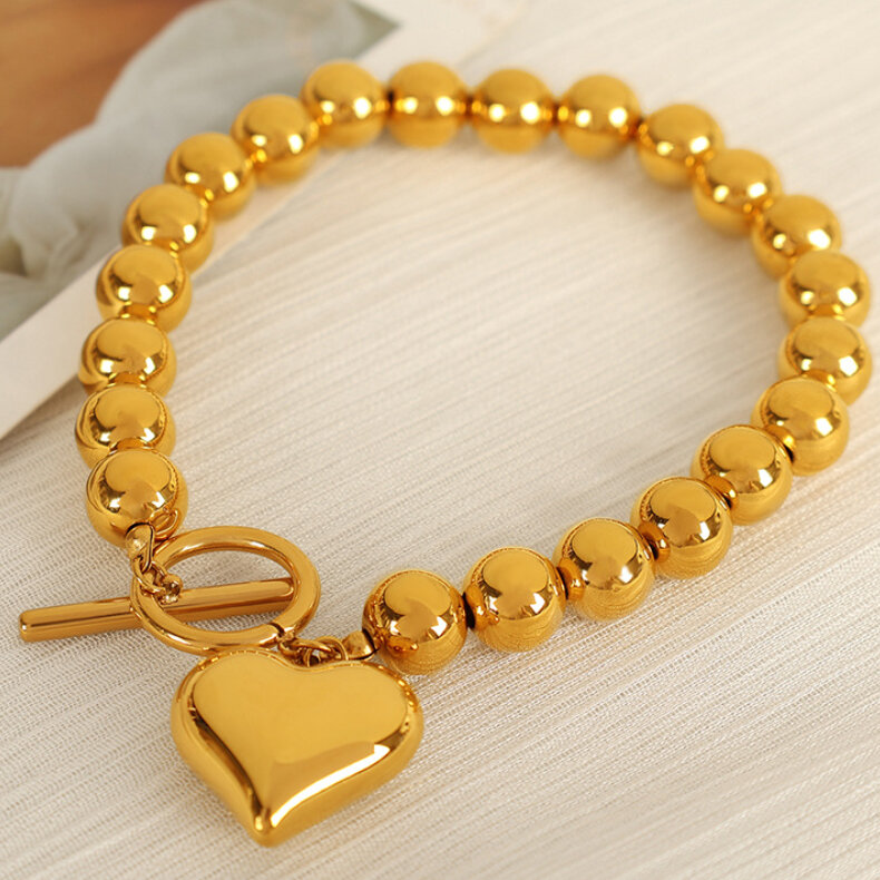 1 Stück Simple Series Simple Heart Edelstahl 18 Karat vergoldet Damen Charm Armbänder