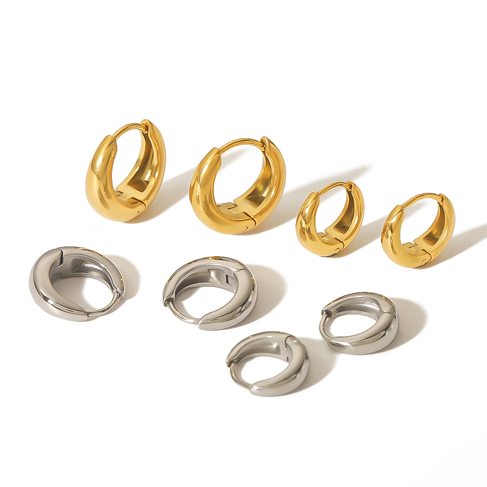 1 pair simple series casual geometric stainless steel  gold plated zircon women hoop earrings h5 Picture8